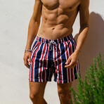 5.5" Swim Trunks // Red + Navy Striped (XL)
