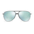 Men's Prada Pilot Sunglasses // Matte Aluminum + Green + Silver