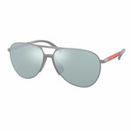 Men's Prada Pilot Sunglasses // Matte Aluminum + Green + Silver