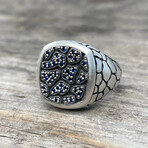 Blue Sapphire Stones Camo Ring // Silver (6)