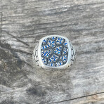 Blue Sapphire Stones Camo Ring // Silver (6)