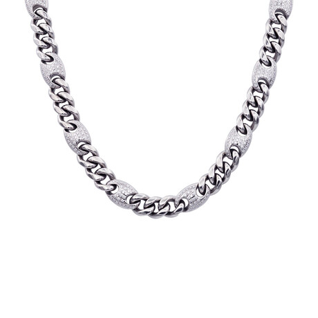 Polished Stainless Steel Mariner Curb Link CZ Chain Necklace // 24"