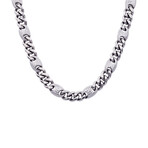 Polished Stainless Steel Mariner Curb Link CZ Chain Necklace // 24"