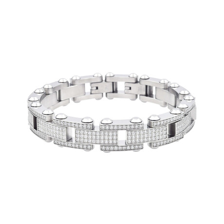 Iced Out Polished Stainless Steel CZ Link Bracelet // 8.75"