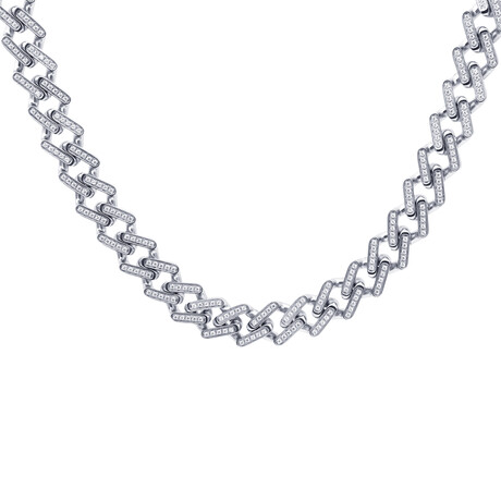 Polished Stainless Steel CZ Encrusted Monaco Link Chain Necklace // 20"