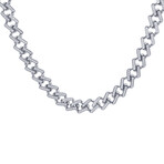 Polished Stainless Steel CZ Encrusted Monaco Link Chain Necklace // 20"