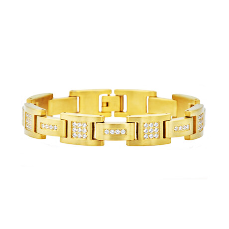 Matte Gold Stainless Steel H-Link CZ Bracelet // 8.5"