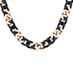 Black + Rose Gold Stainless Steel Cuban Link CZ Chain Necklace // 24"