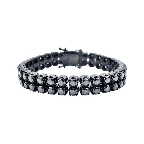Black Stainless Steel Double Row Black CZ Tennis Bracelet // 8.5"