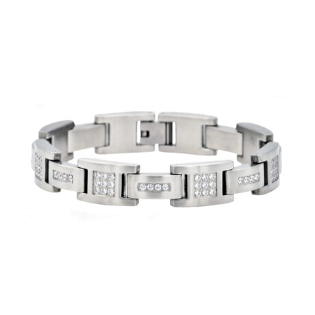 Matte Stainless Steel H-Link CZ Bracelet // 8.5"