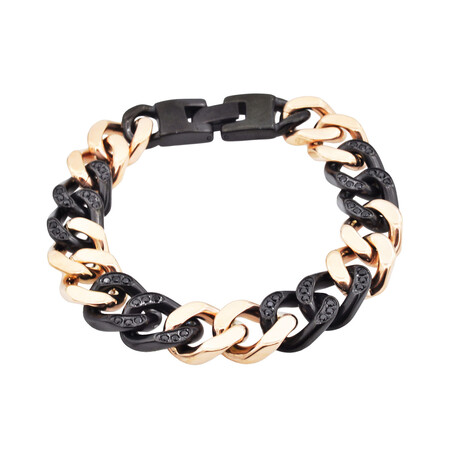Black + Rose Gold Stainless Steel Cuban Link CZ Bracelet // 8.5"