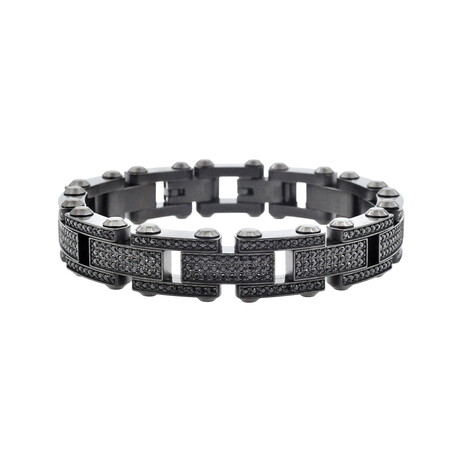 Iced Out Black Stainless Steel CZ Link Bracelet // 8.75"