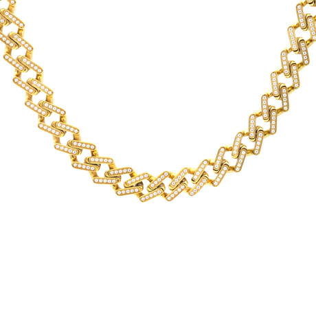 Gold Stainless Steel CZ Encrusted Monaco Link Chain Necklace // 20"
