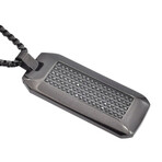 Black Stainless Steel CZ Encrusted Dog Tag Round Box Chain Necklace // 24"