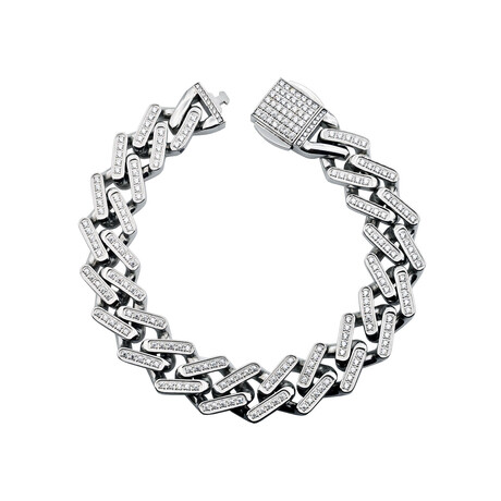 Polished Stainless Steel CZ Encrusted Monaco Link Bracelet // 8.5"