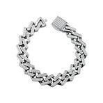 Polished Stainless Steel CZ Encrusted Monaco Link Bracelet // 8.5"