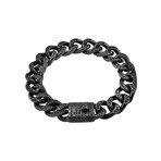 Black Stainless Steel CZ Encrusted Cuban Link Bracelet // 8.5"