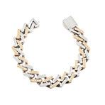 Rose Gold + Silver Stainless Steel CZ Encrusted Monaco Link Bracelet // 8.5"