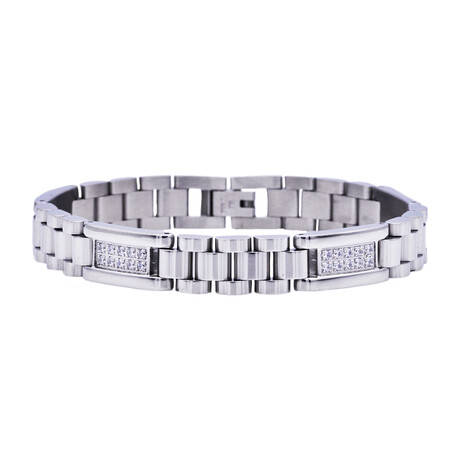 Polished Stainless Steel Micro Link CZ Bracelet // 8.5"