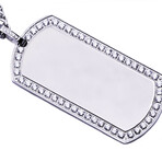 Polished Stainless Steel CZ Dog Tag Curb Chain Necklace // 24"
