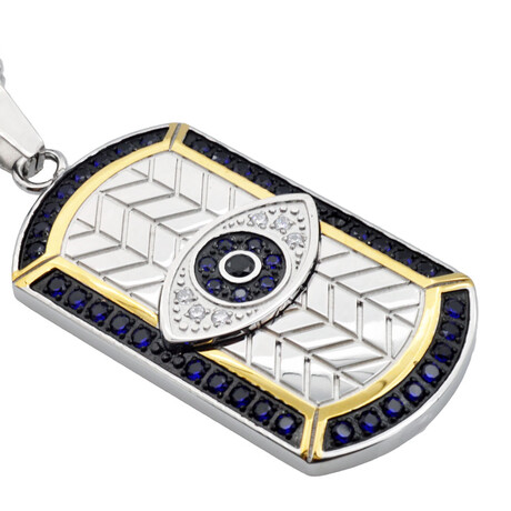 Two-Tone Gold Stainless Steel Evil Eye CZ Pendant Box Chain Necklace // 24"