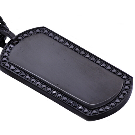 Black Stainless Steel Black CZ Dog Tag Curb Chain Necklace // 24"