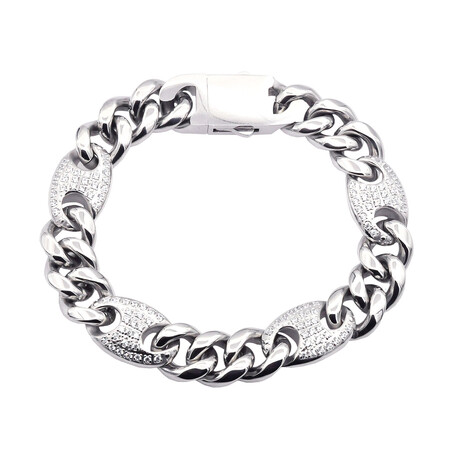 Polished Stainless Steel Mariner Curb Link CZ Bracelet // 8.5"