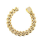 Gold Stainless Steel CZ Encrusted Monaco Link Bracelet // 8.5"