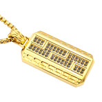 Gold Stainless Steel Greek Key Black CZ Dog Tag Round Box Chain Necklace // 24"