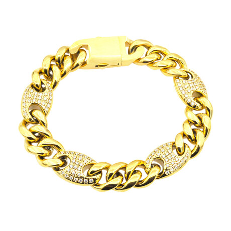 Gold Stainless Steel Mariner Curb Link CZ Bracelet // 8.5"
