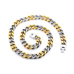 Two-Tone Gold Stainless Steel Cuban Link CZ Chain Necklace // 24"