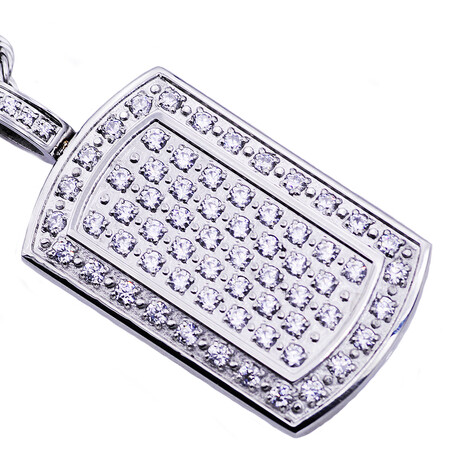Brushed + Polished Stainless Steel Pave CZ Dog Tag Rope Chain Necklace // 24"
