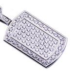 Brushed + Polished Stainless Steel Pave CZ Dog Tag Rope Chain Necklace // 24"