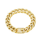 Pave CZ Gold Stainless Steel Miami Cuban Link Bracelet // 8.5"
