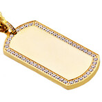 Gold Stainless Steel CZ Dog Tag Curb Chain Necklace // 24"