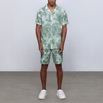 Linen Oversize Shirt + Short Set // Green (XL)