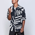 Wavy Lines Oversize Shirt // Black, White (2XL)
