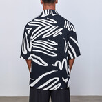 Wavy Lines Oversize Shirt // Black, White (L)