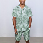 Linen Oversize Shirt + Short Set // Green (S)