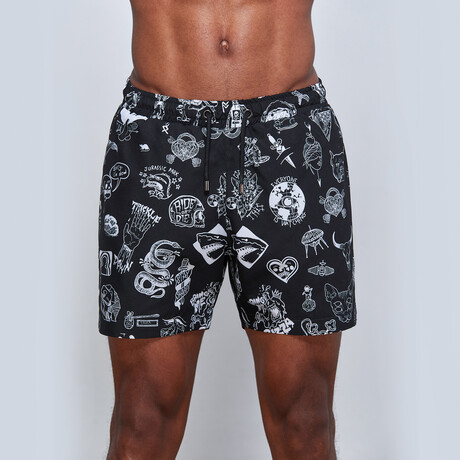 Mixed Graphic Swimwear Trunks // Black + White (S)