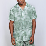 Linen Oversize Shirt + Short Set // Green (M)