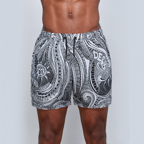 Paisley Swimwear Trunks // Black + White (S)
