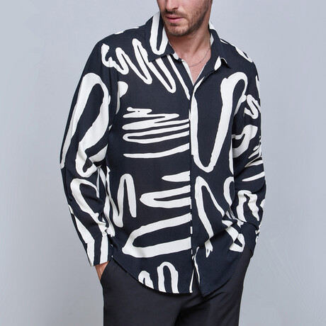 Abstract Long-Sleeve Shirt // Black + White (S)