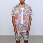 Carnaval Linen Oversize Shirt + Short Set // Multi (XL)