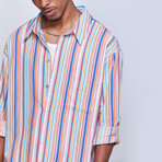 Rainbow Striped Loose Long Sleeve Shirt // Multi (XL)
