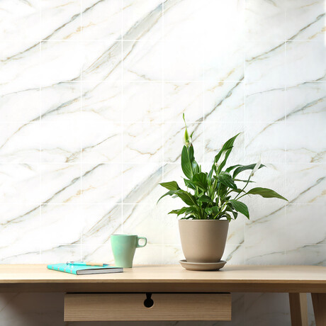 Milan Marble Tile Stickers // White (16"H x 24"W Area)