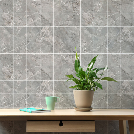 Marble Tile Stickers by Obidos // Gray (16"H x 24"W Area)