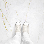 Anti-slip Marble + Gilding Floor Stickers // White (8"H x 8"W)