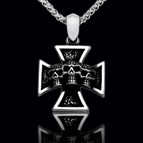Skull Chopper Pendant Necklace // 20" // Silver