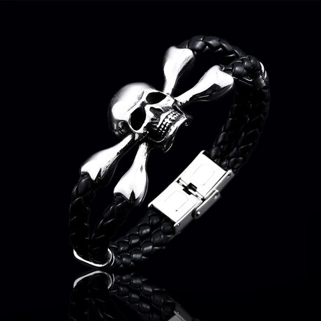 Skull Double Band Bracelet // 8.6" // Silver